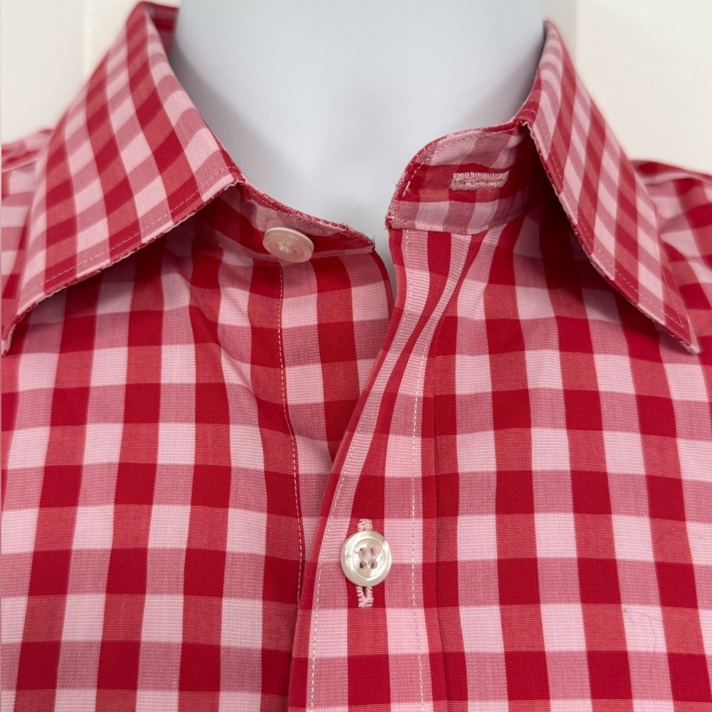 Bonobos Button Up Shirt Slim Fit Mens M 15 1/2 34 Red Gingham Check Wrinkle Free